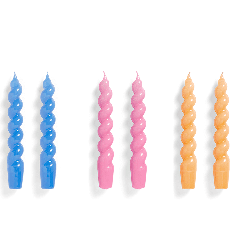 Candle Spiral Set of 6 - Sky blue dark pink dark peach