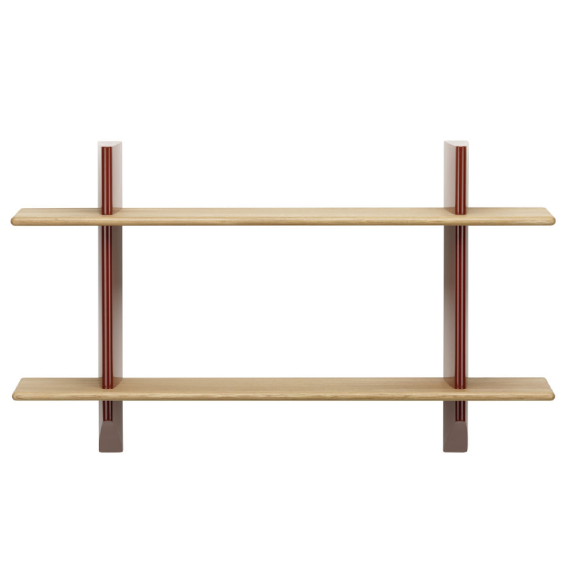 Rayonnage Mural - Japanese red, natural oak
