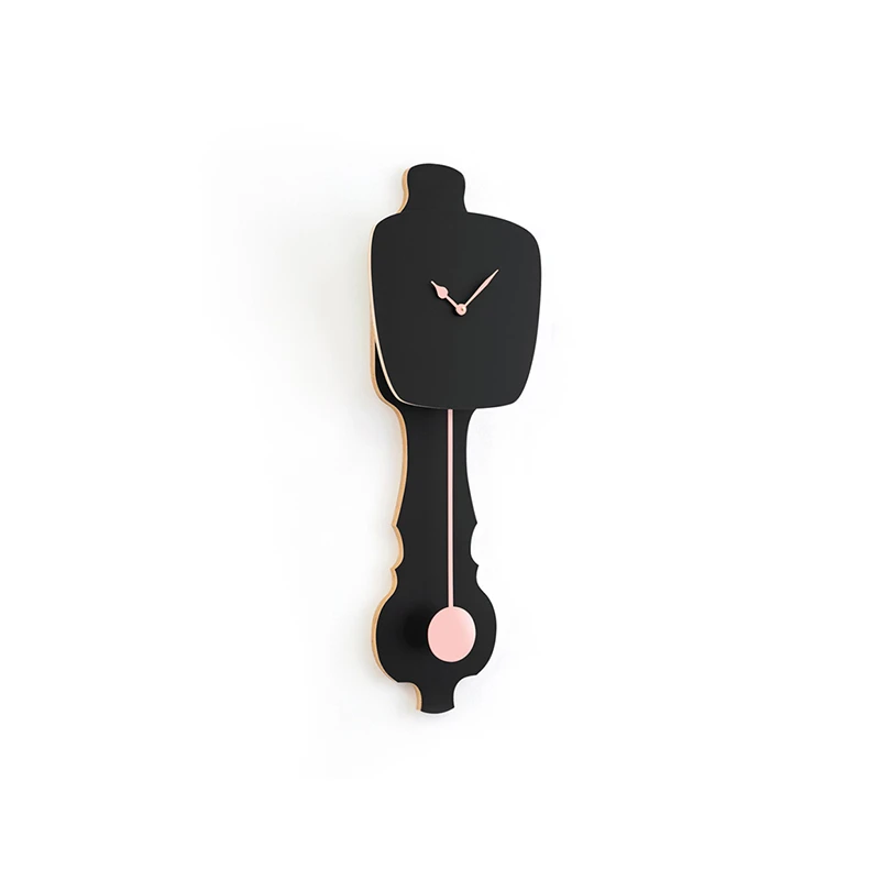 Wall clock pendulum small - Satin black/peach pastel, matt finish