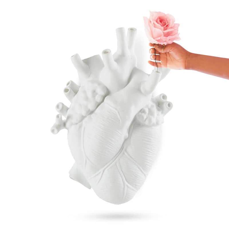 Love in bloom giant resin heart vase - White
