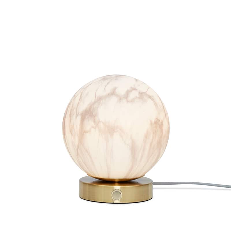 Tafellamp glas/ijzer Carrara bol - Wit marmerprint/goud