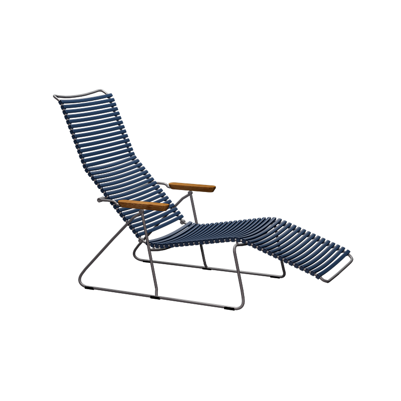 Click sunlounger - Dark blue, bamboo armrests