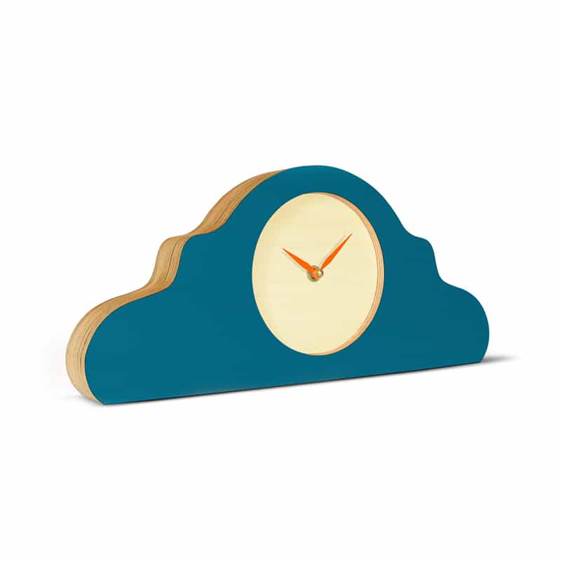 Mantel clock - Petrol blue/bare wood/neon orange