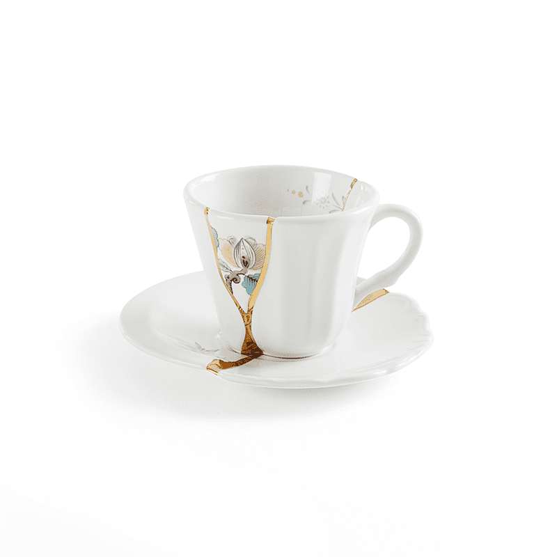 Kintsugi-n'3 coffee cup with saucer in porcelain