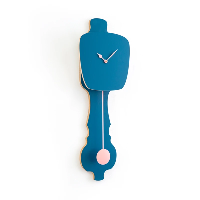 Wall clock pendulum large - Petrol blue/peach pastel