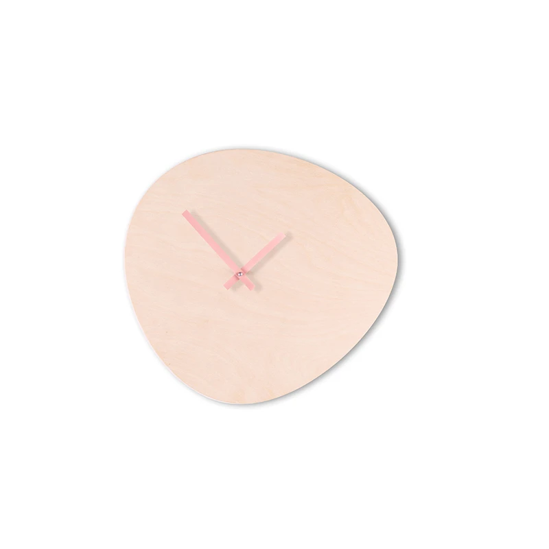 Wall clock pebble - Bare wood/peach pastel