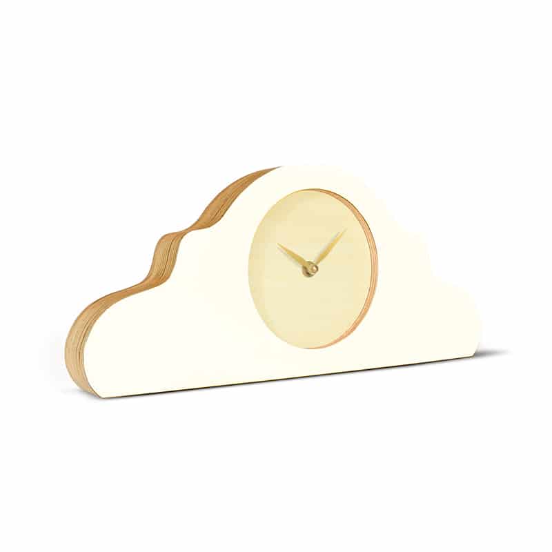 Mantel clock - Pure white/bare wood/shiny gold