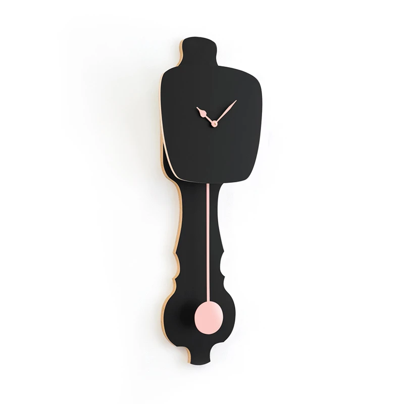 Wall clock pendulum large - Satin black/peach pastel, matt finish