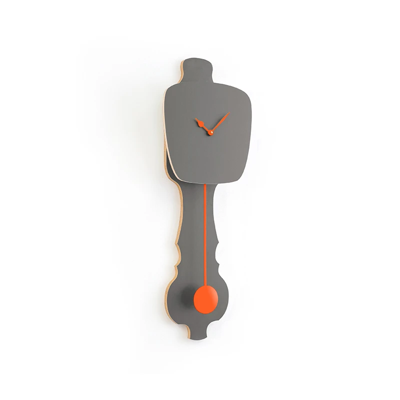 Wall clock pendulum small - Stone grey/neon orange