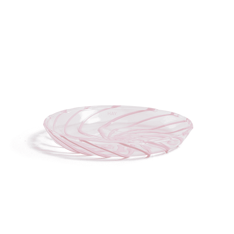 Spin Saucer Set of 2 - Clear with pink stripe
