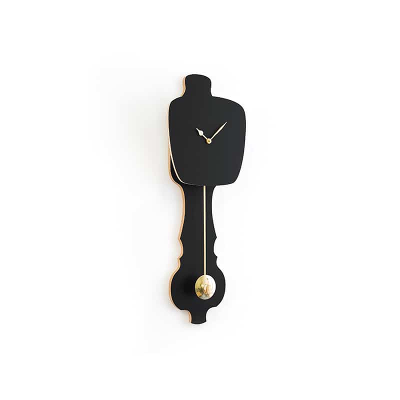Wall clock pendulum small - Satin black/shiny gold, matt finish