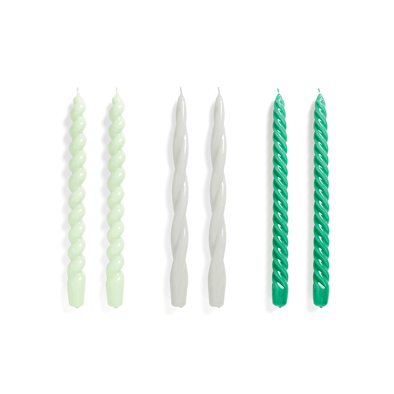 Candle Long Mix Set of 6 - Mint light grey green