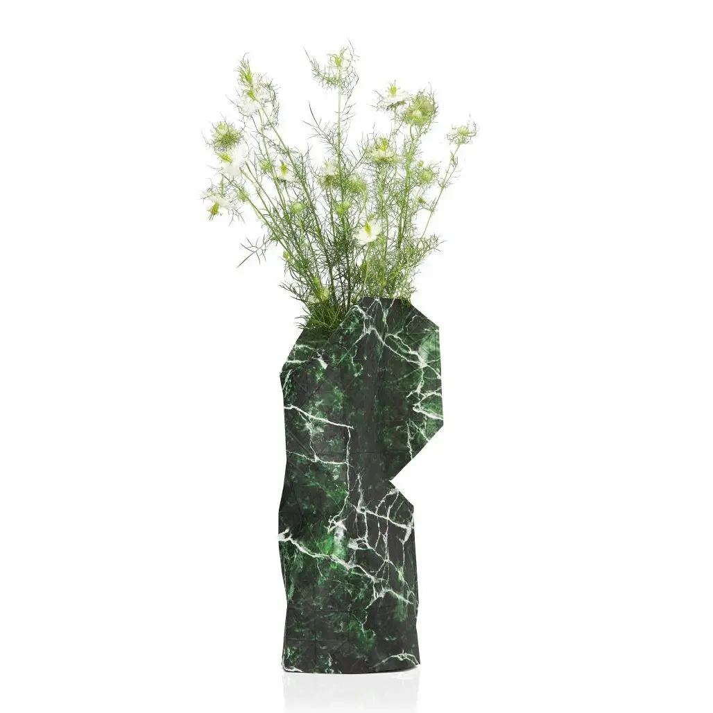 Paper Vase Cover Small - Green Marble