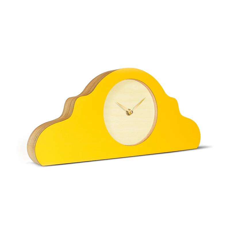 Mantel clock - Signal yellow/bare wood/shiny gold