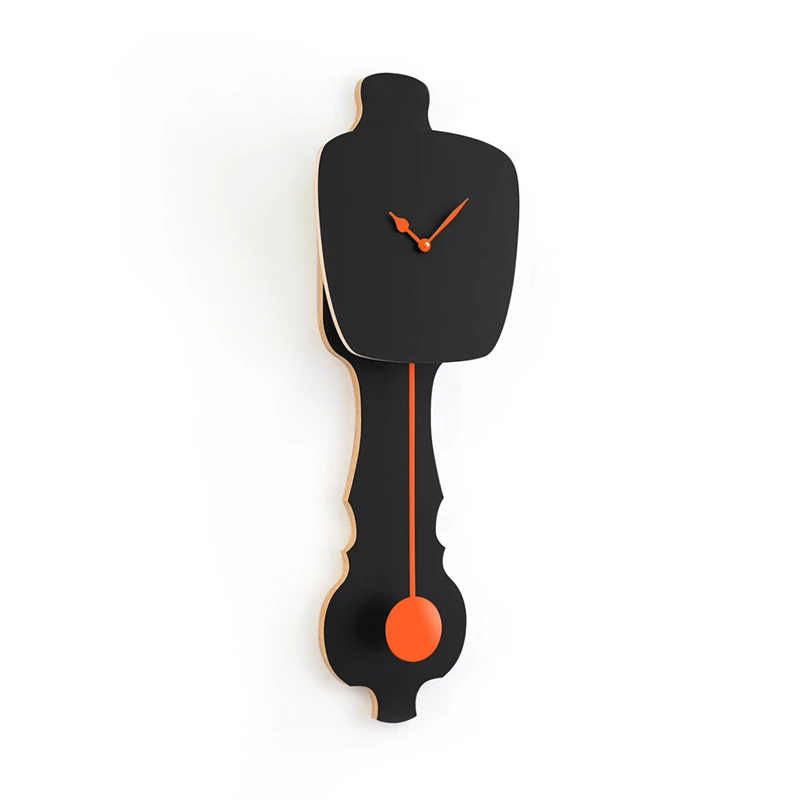 Wall clock pendulum large - Satin black/neon orange, matt finish