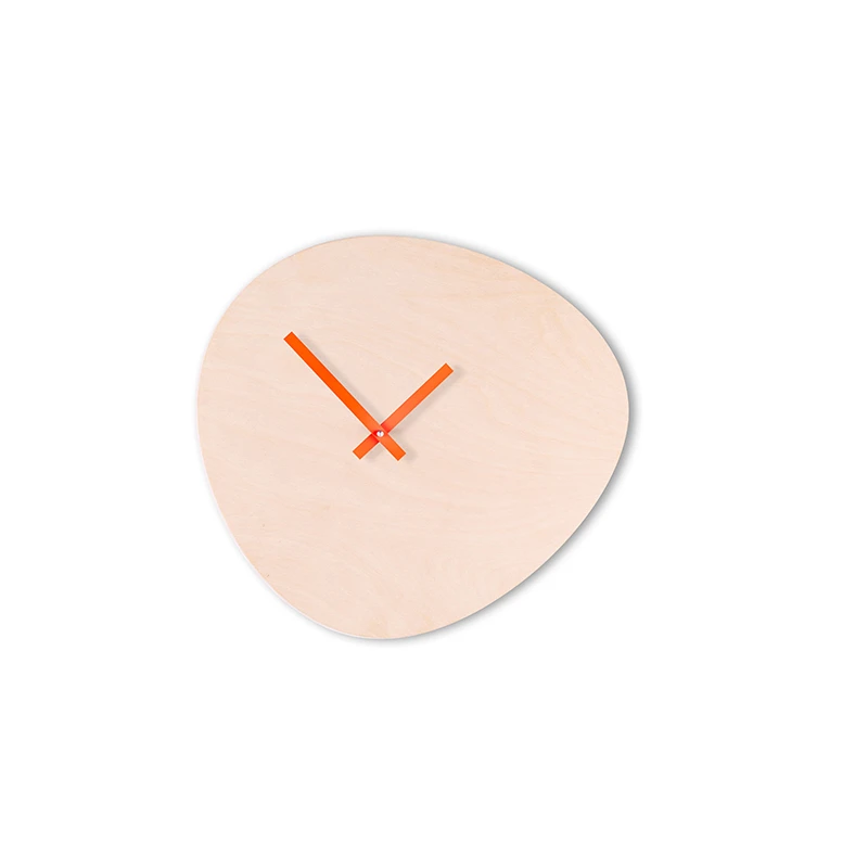 Wall clock pebble - Bare wood/neon orange