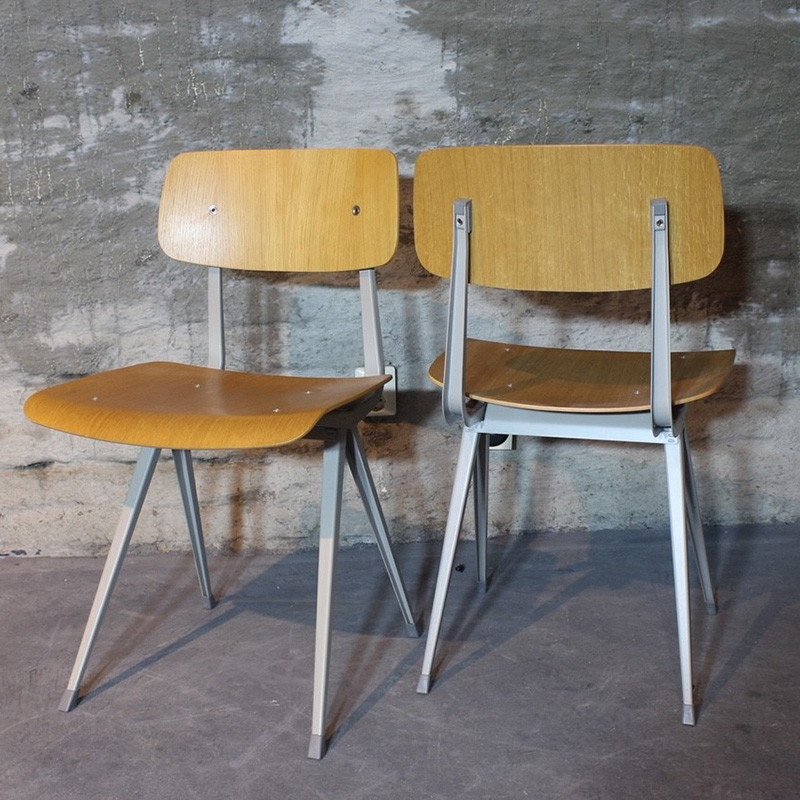 Result chair (set 2) - Oak veneer/ Beige powder coated steel