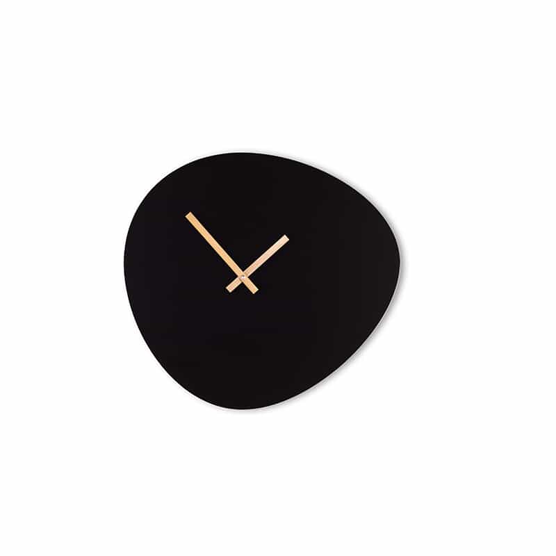Wall clock pebble - Satin black/shiny gold