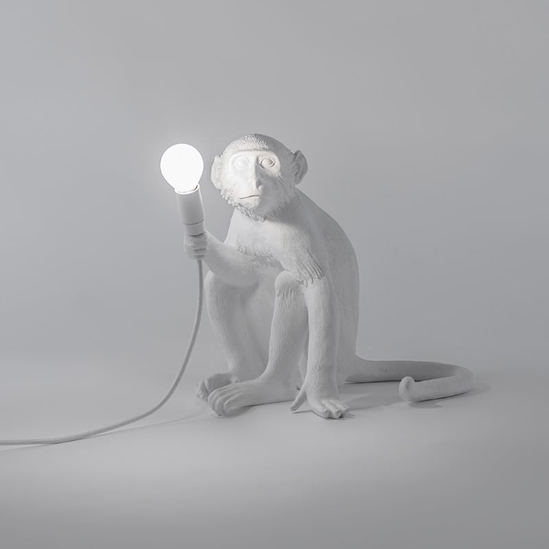 Monkey tafellamp sitting - White