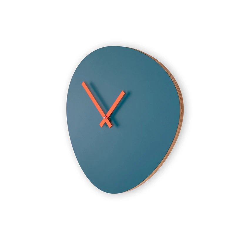 Wall clock pebble - Petrol blue/neon orange