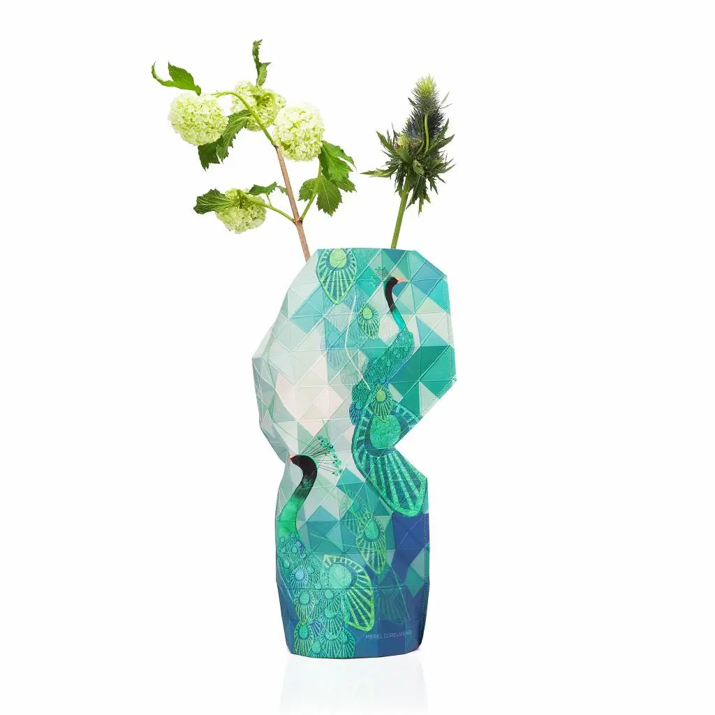 Paper Vase Cover Small - Peacock