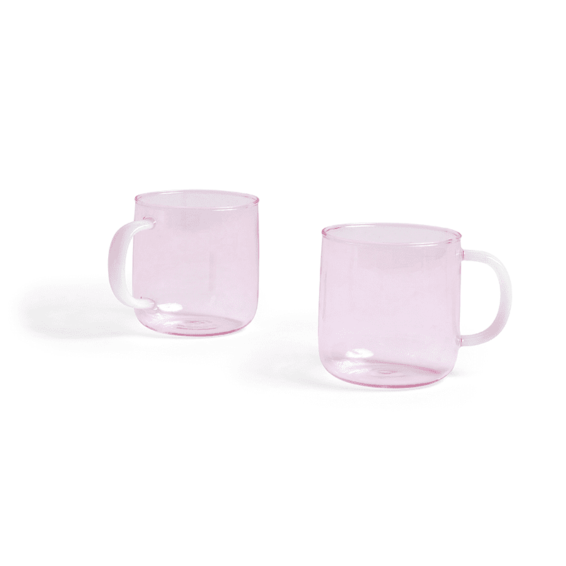 Borosilicate Mug Set of 2 - Pink with white handle