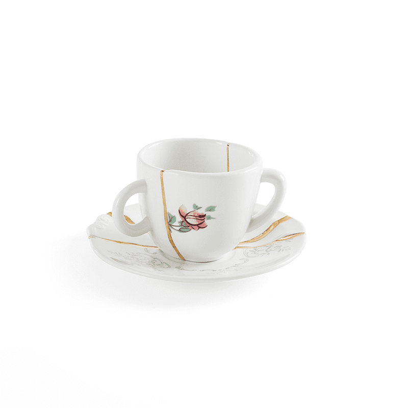 Kintsugin-n'1 coffee cup with saucer in porcelain