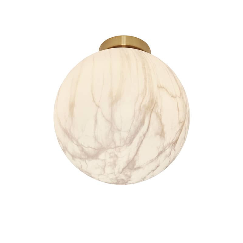 Plafonniere glas/ijzer Carrara bol 28 - Wit marmerprint/goud