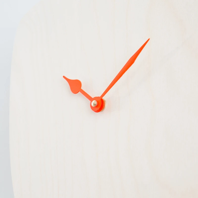 Wall clock pendulum large - Bare wood/neon orange