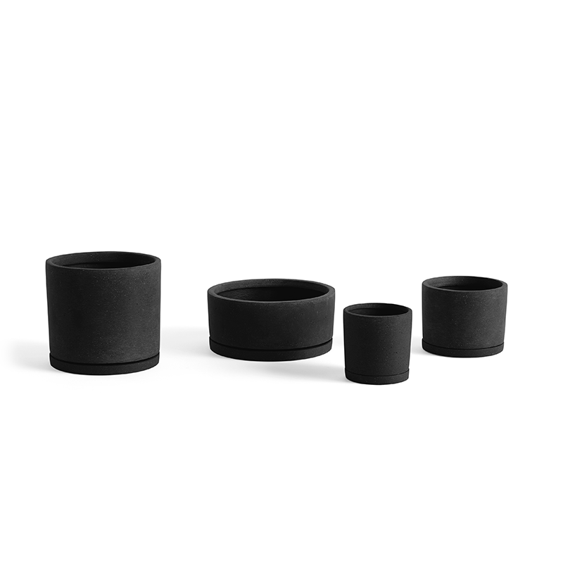 Plant Pot with Saucer L - Black