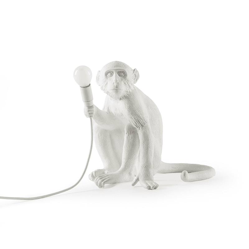 Monkey lamp sitting outdoor - White