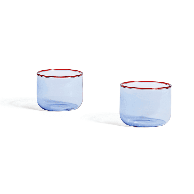 Tint Glass Set of 2 - Light blue with red rim