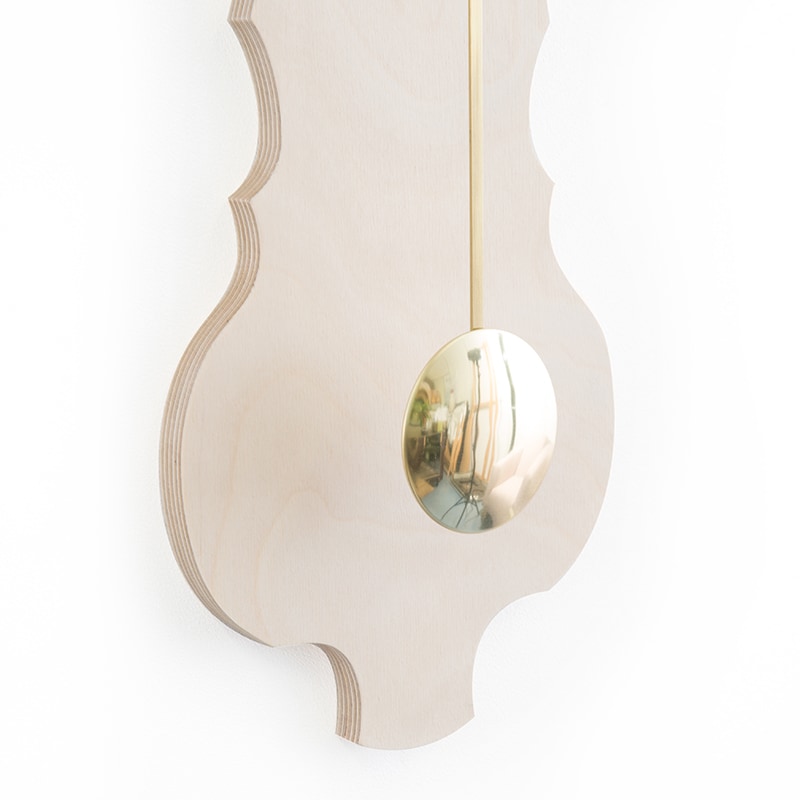Wall clock pendulum large - Bare wood/shiny gold