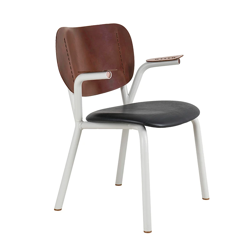 Emil Rosi chair with armrest - Cognac/white, black leather seat