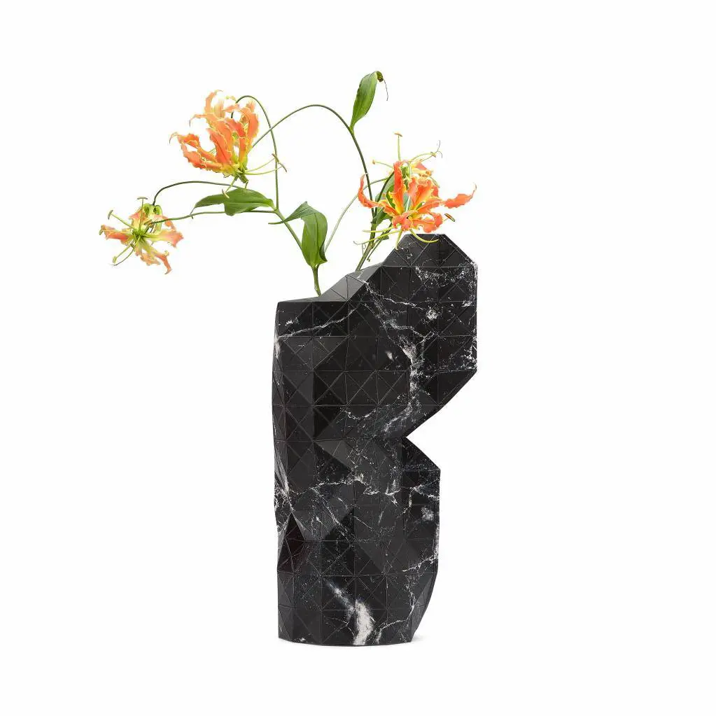 Paper Vase Cover Large - Black Marble