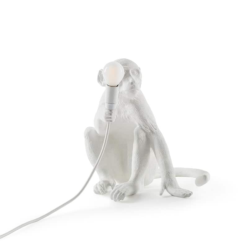 Monkey tafellamp sitting - White