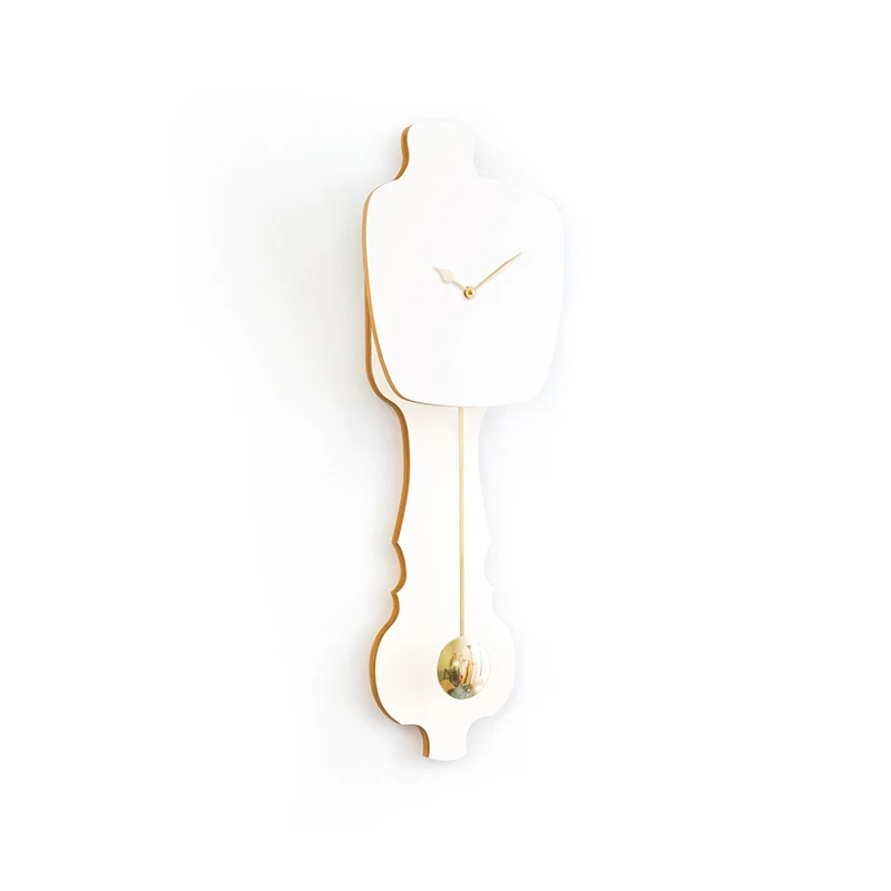 Wall clock pendulum small - Pure white/shiny gold