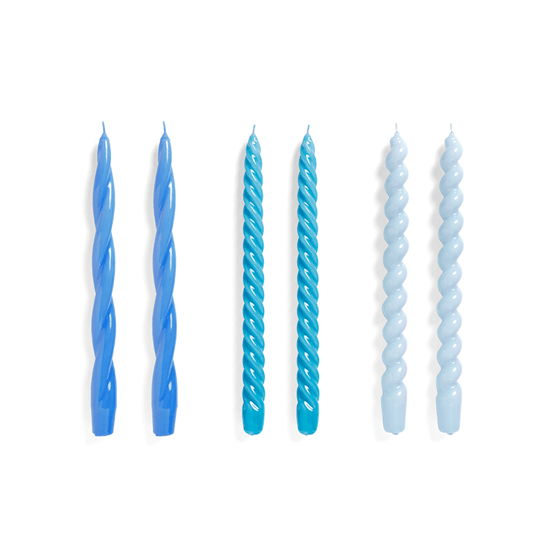 Candle Long Mix Set of 6 - Sky blue light blue vint. blue