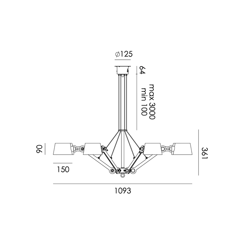 Bolt chandelier hanglamp 6 arm - Daybreak rose
