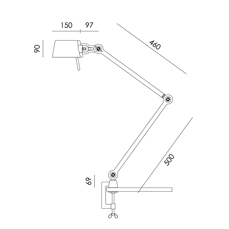 Bolt bureaulamp 2arm clamp - Smokey black