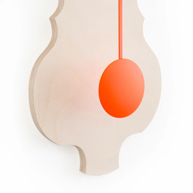 Wall clock pendulum small - Bare wood/neon orange