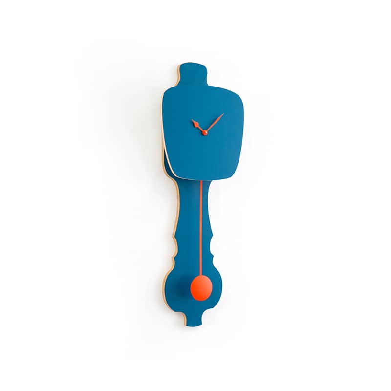 Wall clock pendulum small - Petrol blue/neon orange