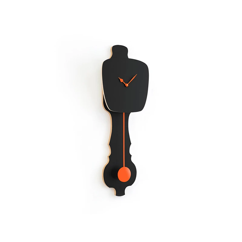 Wall clock pendulum small - Satin black/neon orange, matt finish