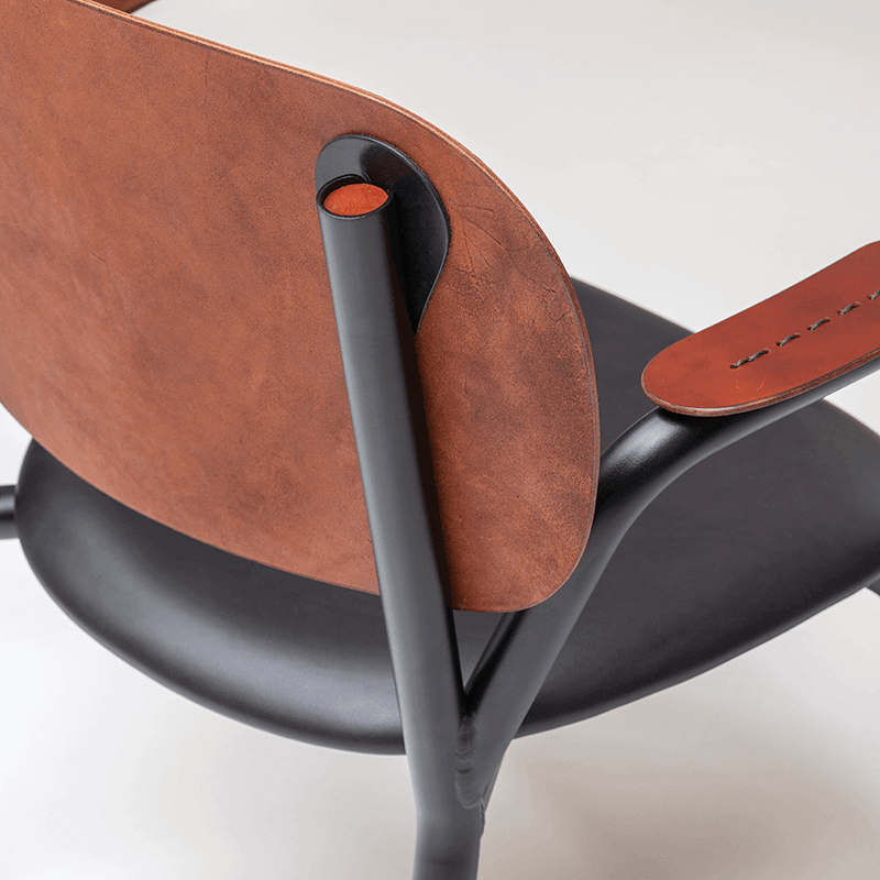 Emil Rosi lounge + armrest - Cognac/ black/ black leather seat