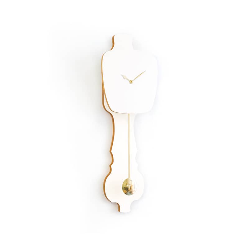 Wall clock pendulum small - Pure white/shiny gold