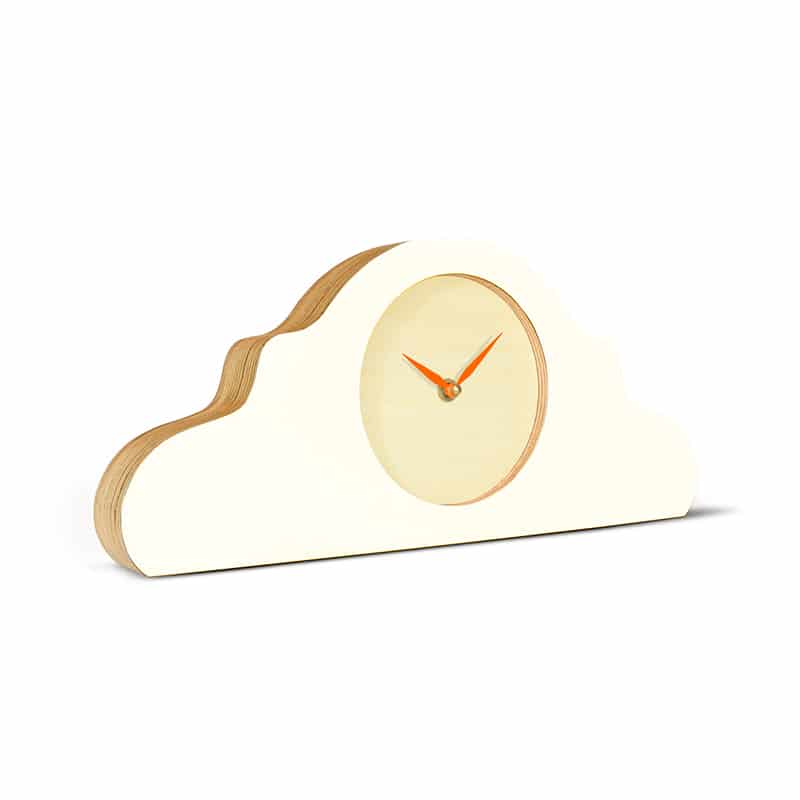 Mantel clock - Pure white/bare wood/neon orange