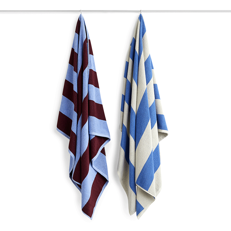 Frotte Stripe bath sheet - Bordeaux and sky blue