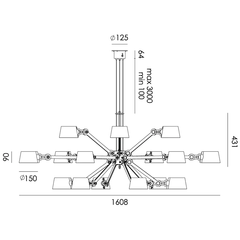 Bolt chandelier hanglamp 18 arms - Midnight grey