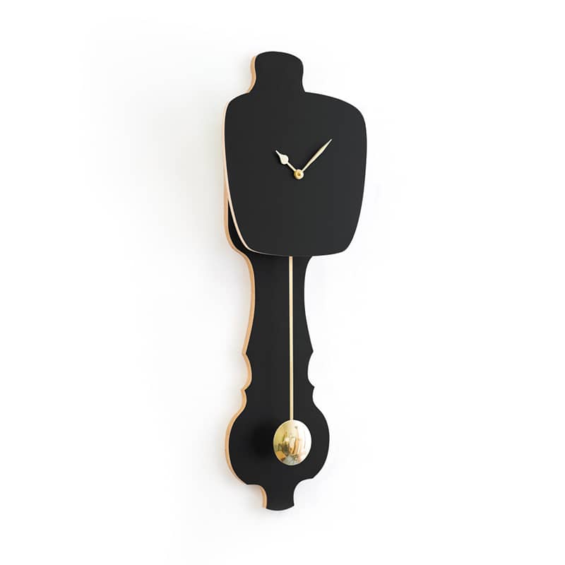 Wall clock pendulum large - Satin black/shiny gold, matt finish