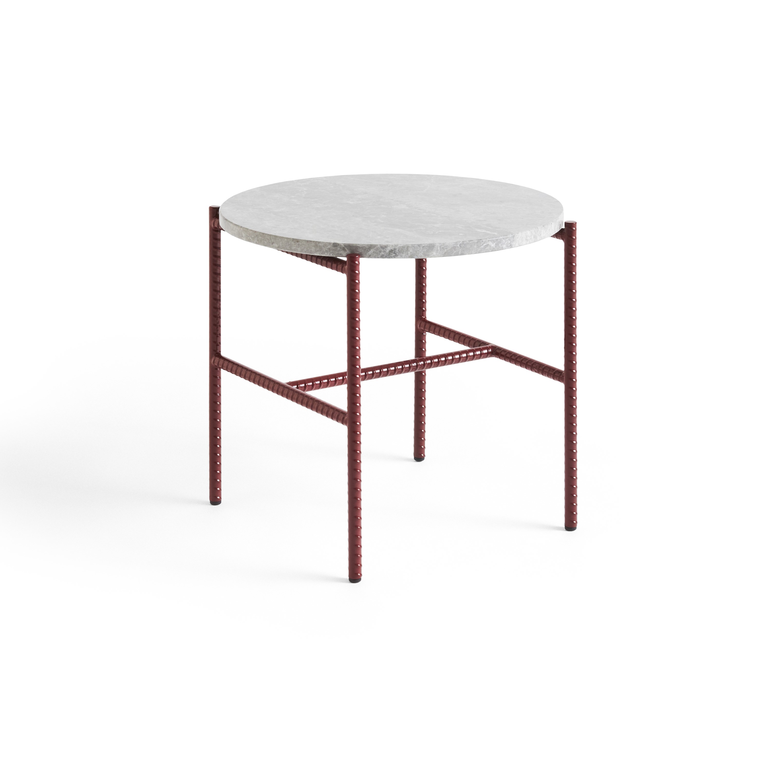 Rebar side table round - Grey marble top/Barn red